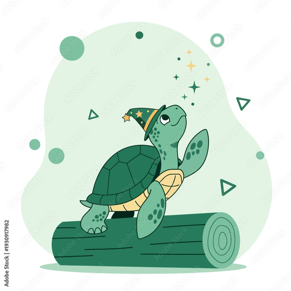 Obraz premium Whimsical Turtle Character Dressed as a Wizard Enchanting Forest Creature