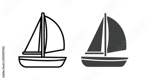 Two sailing boats in contrasting styles a black silhouette