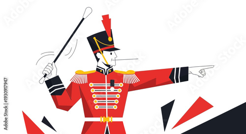 Whimsical Toy Soldier Leading the Way with Baton and Directive Gesture