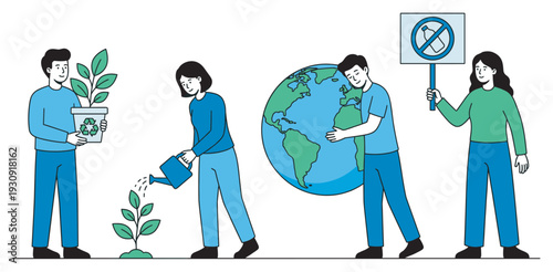 People are actively engaged in environmental protection, sustainability, and eco-friendly practices for a better world.