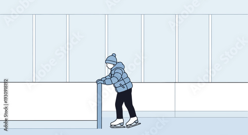 Winter Ice Skating Beginner Holding Onto Barrier