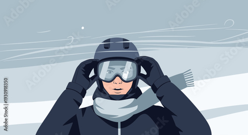 Winter Athlete Adjusting Ski Goggles Ready For Snowy Descent
