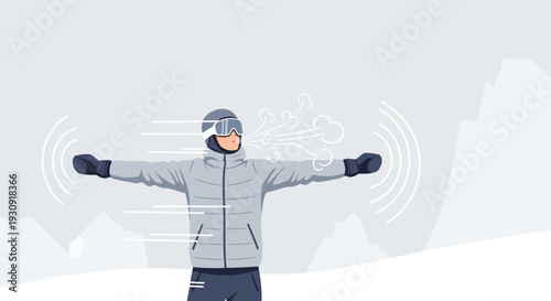 Winter Athlete Embracing Cold Air And Snow Mountains