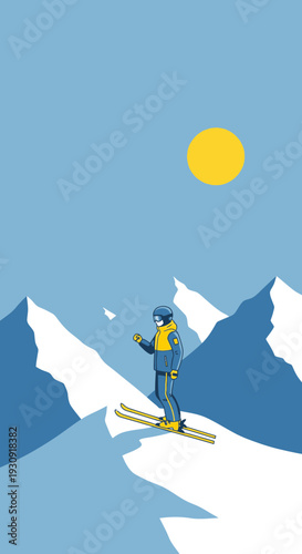 Winter Mountain Skiing Adventure On A Sunny Day