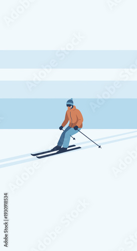 Winter Snow Skiing Adventure Thrill Seeker Descending Mountain Slope Active Lifestyle