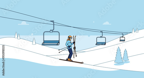 Winter Skiing Adventure on a Powdered Mountain Under a Snowy Sky