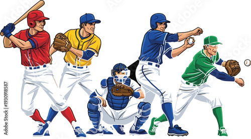 Baseball Team Players Action Sport Illustration Commercial