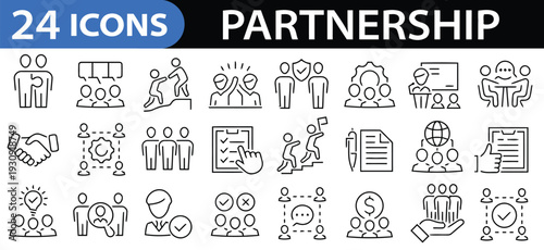 Partnership icons illustrating collaboration, agreement and joint ventures