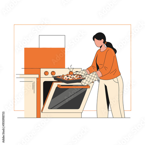Woman Baking Delicious Food Freshly From The Oven
