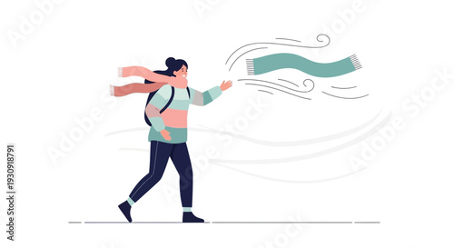 Woman Battling Gusty Winds While Walking Outdoors