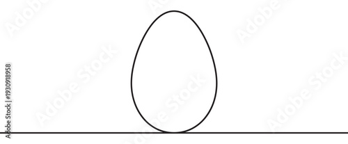 Minimalist black outline of an egg shape stands perfectly balanced on a thin horizontal line, creating a clean and elegant design.