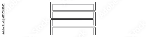 Continuous line drawing of four stacked rectangular shapes creating a minimalist architectural structure with a clean and simple design.