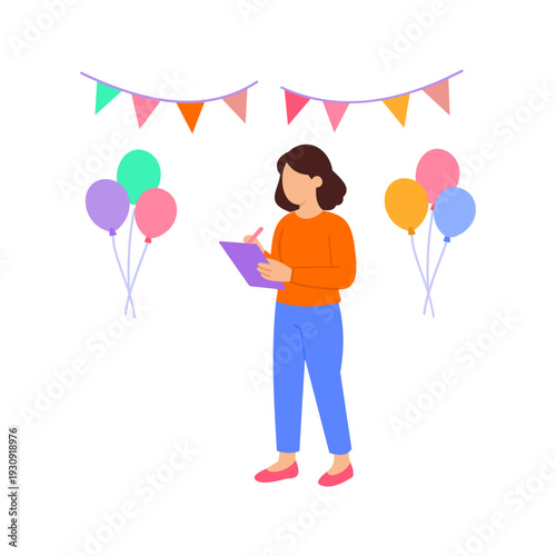 Checking Guest List, verifying attendee names accurately, Flat vector character illustration