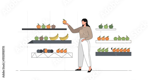 Woman Choosing Fresh Fruit From A Grocery Store Display