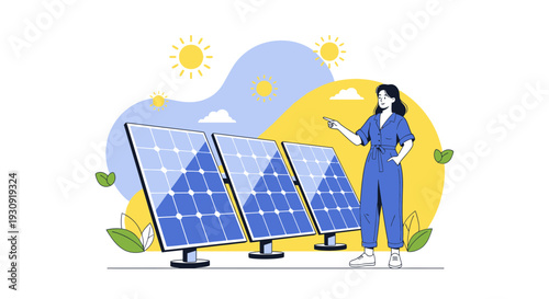 Woman Demonstrating Solar Panel Technology For Sustainable Energy Solutions