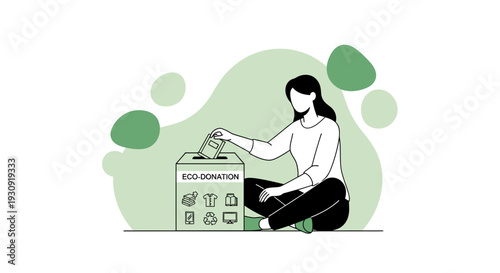 Woman Donating Items To Eco Donation Box Promoting Sustainability