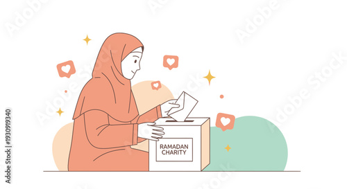 Woman Donating to Charity During Ramadan, Expressing Community Values and Support