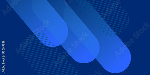 Modern abstract blue background with diagonal composition. Three large rounded pill-shaped forms arranged diagonally across the canvas