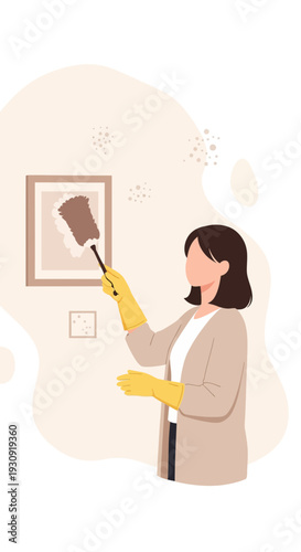 Woman Dusting Picture Frame For A Cleaner Home Environment