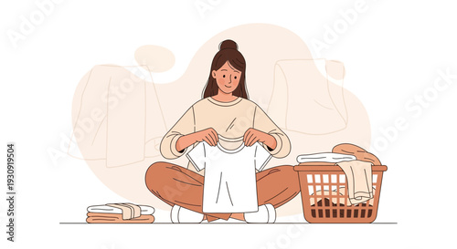 Woman Folding Laundry Domestic Chores Routine And Household Tasks