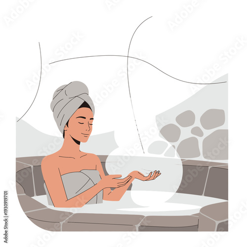 Woman Enjoying Serene Moment In Warm Water, Spa Relaxation And Well-being Experience