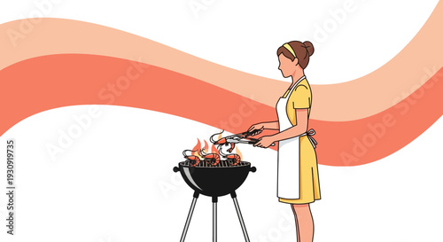 Woman Grilling Delicious Shrimp Over Open Flames
