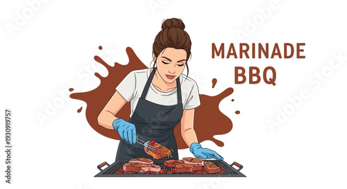 Woman Grilling Marinated Steaks For A Delicious Bbq