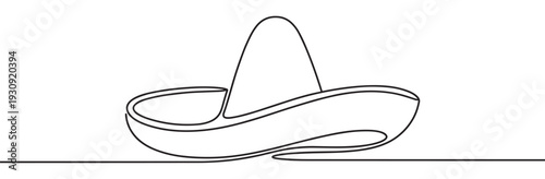 Sombrero hat continuous line drawing illustration representing Mexican culture and traditional festive celebrations.