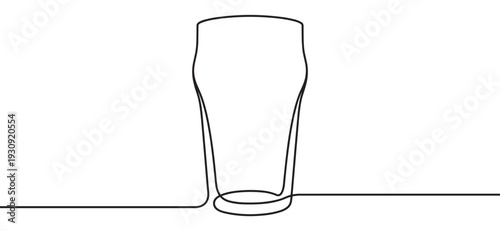 Pint glass continuous line drawing illustration representing beverages and drinking culture in a modern, minimalist style.