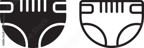 Set of diaper icons solid fill and outline vector graphics for baby care and hygiene concepts