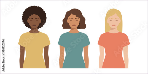 Diverse Group of Women with Eyes Closed: Mental Health and Inner Peace Vector Illustration.