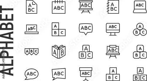 Alphabet learning and education icons collection for school and kindergarten