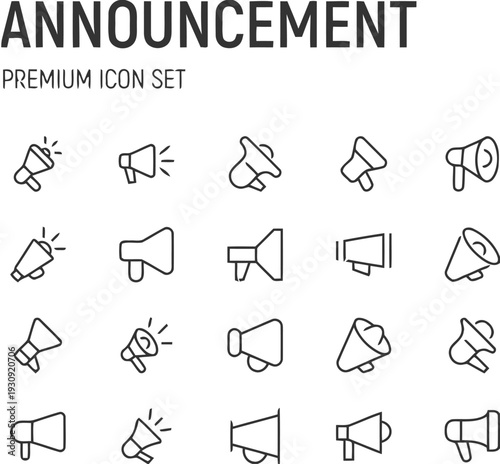 Announcement megaphone icon set with various loudspeaker line designs