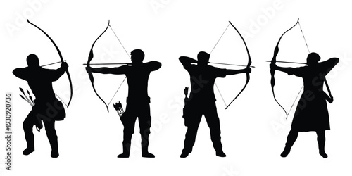 Archers aiming bows and arrows during competition