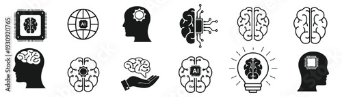 Artificial intelligence brain icons and symbols for technology and innovation concepts