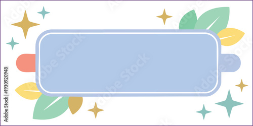 Cute Blue Rectangular Text Box with Pastel Leaves: Empty Vector Label for School or Greetings.