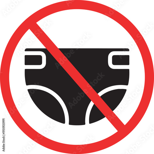 No diaper symbol prohibition sign for baby care and hygiene flat vector illustration