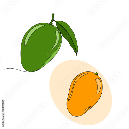 mango, digital illustration, continuous thin black  outline.ai