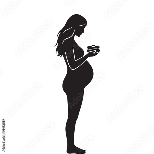 Pregnant Woman Holding Belly Silhouette Vector, Maternity Expecting Mother Illustration, Pregnancy Motherhood Icon, Minimal Black Graphic