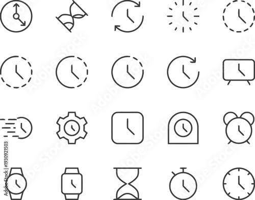 Assortment of clock icons representing time, scheduling, and alarms