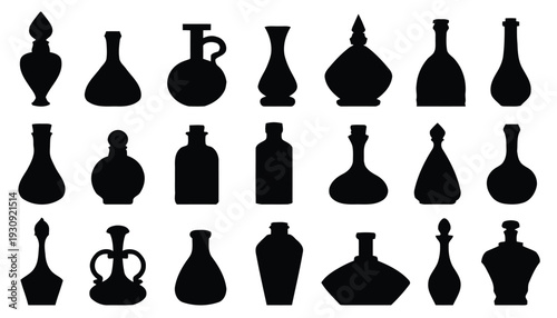 Assortment of decorative and antique bottle silhouettes