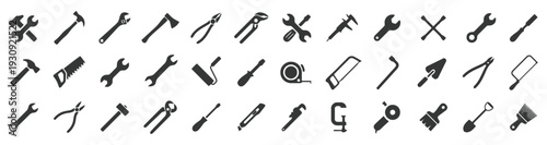 Assortment of hand tool icons for construction repair and DIY projects