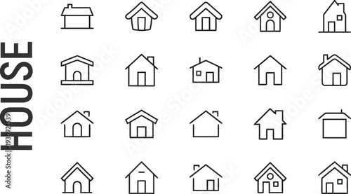 Assortment of house icons representing different architectural styles and designs