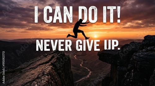 Determination motivational poster featuring “Never Give Up” concept encouraging resilience and success mindset.