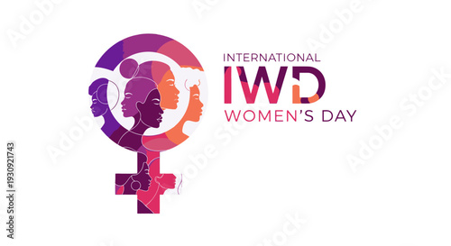 International Women's Day logo with female symbol and silhouettes.