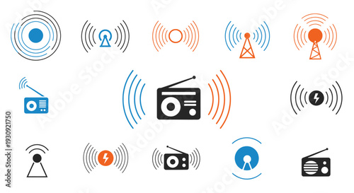 Collection of Communication and Broadcasting Icons.