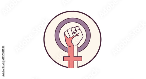 Feminist symbol with raised fist and female sign.