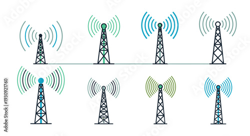 Telecommunication towers with varying signal transmission patterns.