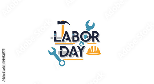 Labor Day celebration with construction tools illustration.