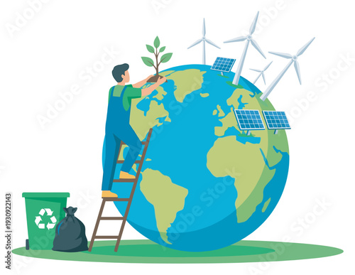 Person planting a tree on Earth, illustrating the importance of environmental conservation and embracing clean energy for a healthier planet.